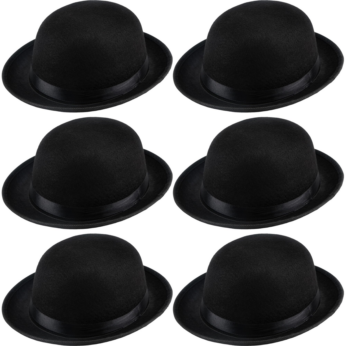 6x BOWLER HAT Party Vintage Costume Derby Felt Dance Halloween Bulk in Black