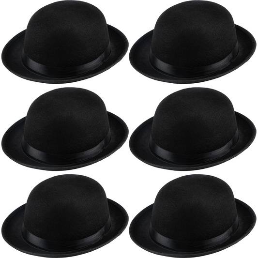 6x BOWLER HAT Party Vintage Costume Derby Felt Dance Halloween Bulk in Black