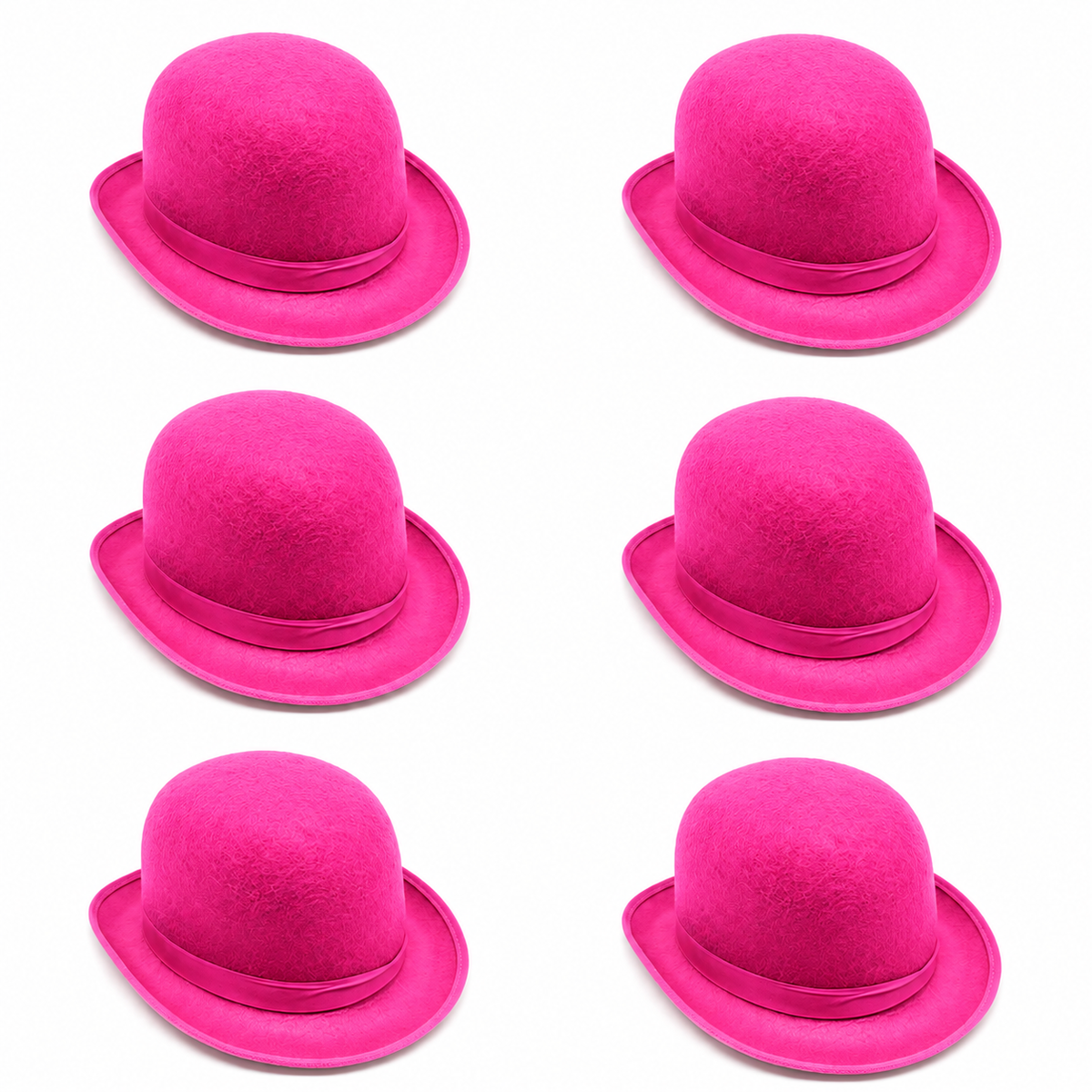 6x BOWLER HAT Party Vintage Costume Derby Felt Dance Halloween Bulk in Hot Pink