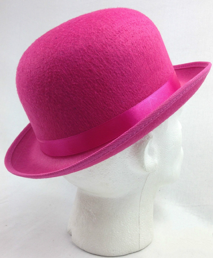 6x BOWLER HAT Party Vintage Costume Derby Felt Dance Halloween Bulk in Hot Pink