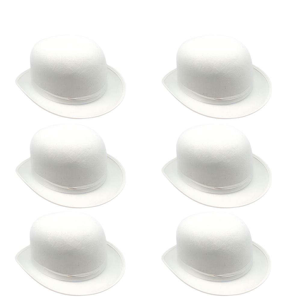 6x BOWLER HAT Party Vintage Costume Derby Felt Dance Halloween Bulk in White