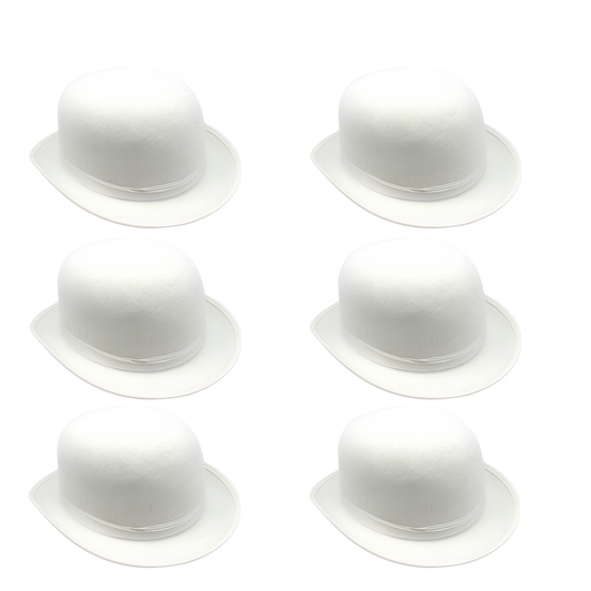 6x BOWLER HAT Party Vintage Costume Derby Felt Dance Halloween Bulk in White