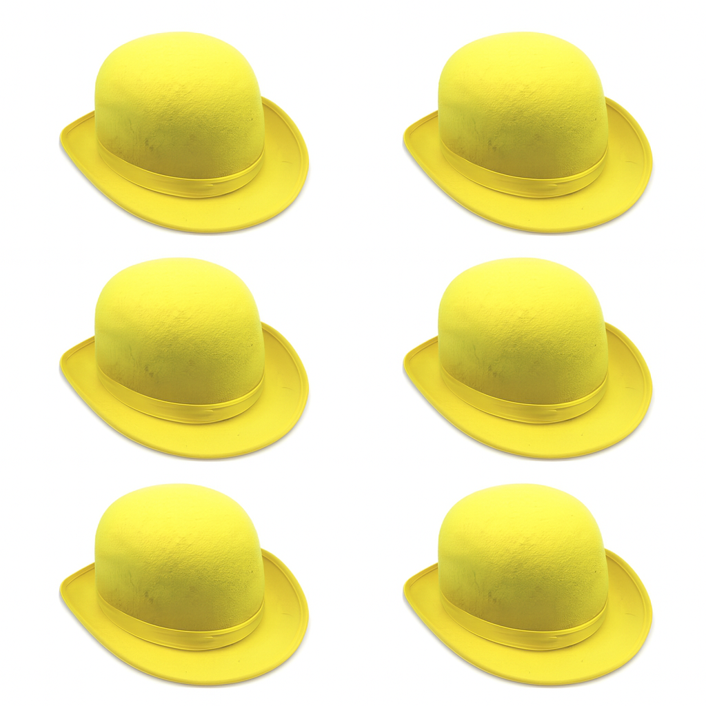 6x BOWLER HAT Party Vintage Costume Derby Felt Dance Halloween Bulk in Yellow