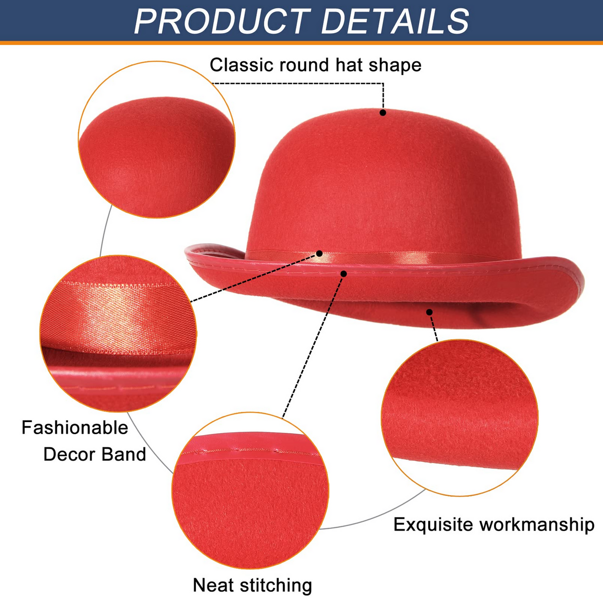 BOWLER HAT Party Vintage Costume Derby Felt Dance Halloween in Red