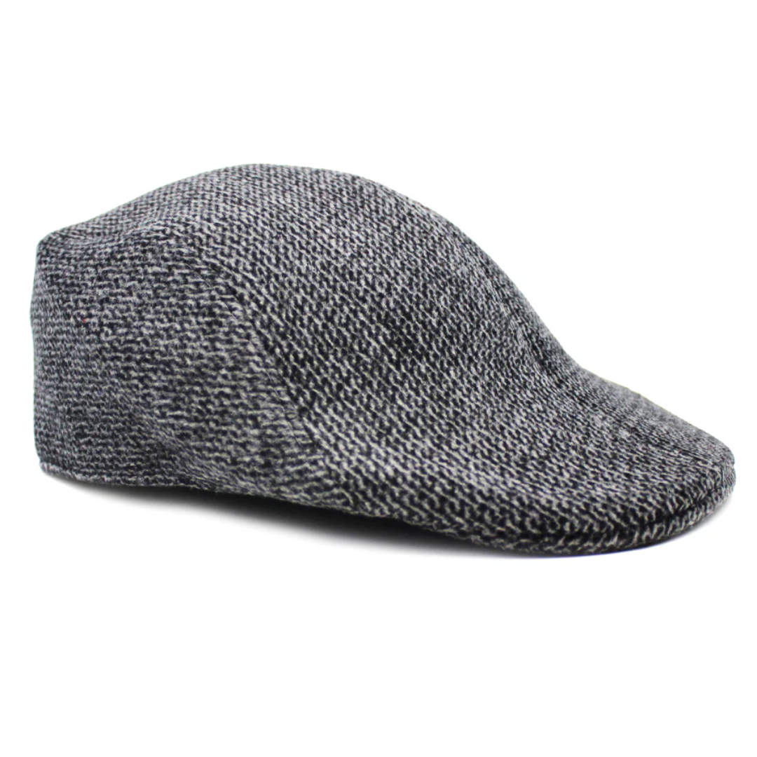 Mens Herringbone Driving Cabbie Hat Gatsby 20s Ivy Cap Flat Newsboy - Grey-1