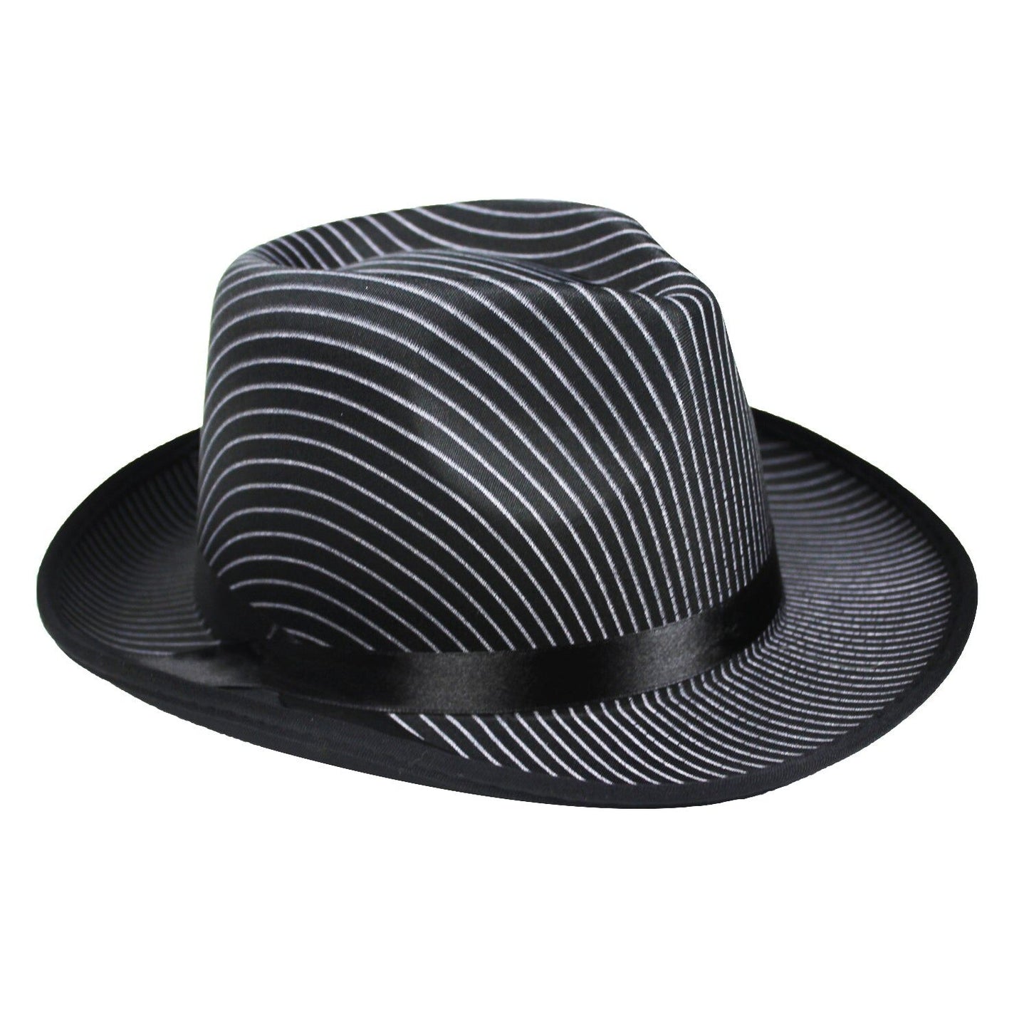 1920s Gangster Pinstripe Trilby Fedora Party Costume Hat in Black