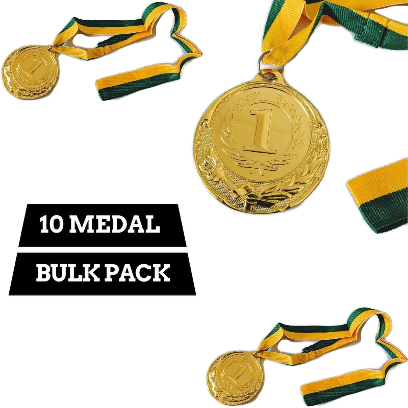 10x METAL WINNER GOLD MEDAL 1st Party Favours Sports Day 40cm Ribbon BULK-1