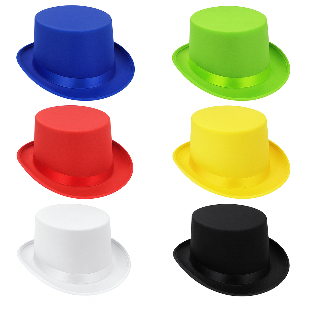 2x SATIN TOP HAT Costume Party Cap Fancy Dress Trilby Fedora One Size - Assorted Colours Pack