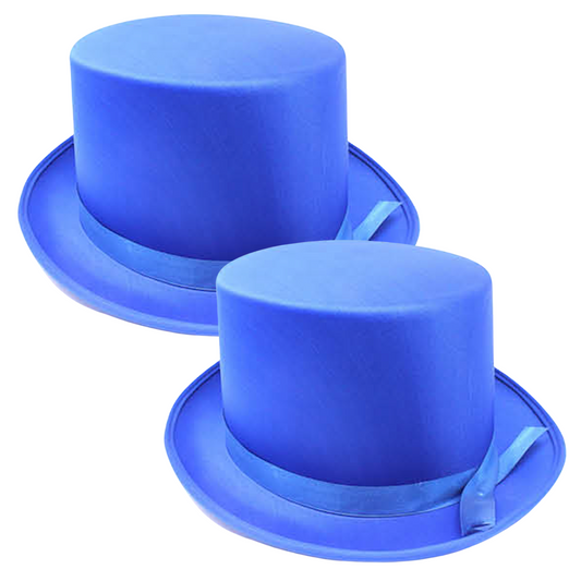 2x SATIN TOP HAT Costume Party Cap Fancy Dress Trilby Fedora One Size - Blue