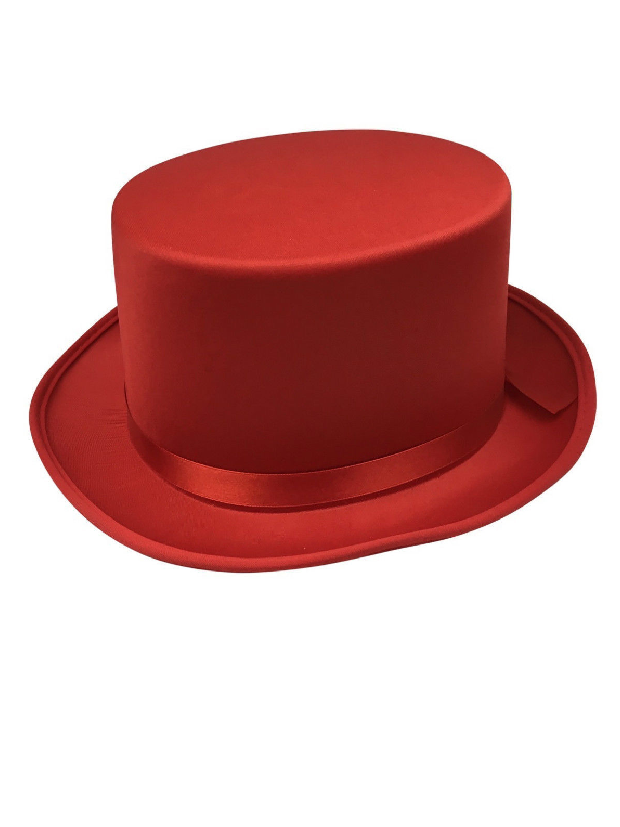 2x SATIN TOP HAT Costume Party Cap Fancy Dress Trilby Fedora One Size - Red