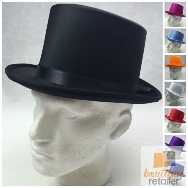 2x SATIN TOP HAT Costume Party Cap Fancy Dress Trilby Fedora One Size-2
