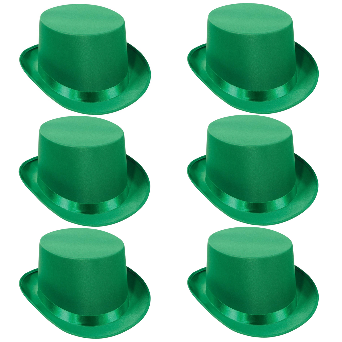 6x SATIN TOP HAT Costume Party Cap Fancy Dress Trilby Fedora One Size BULK - Green