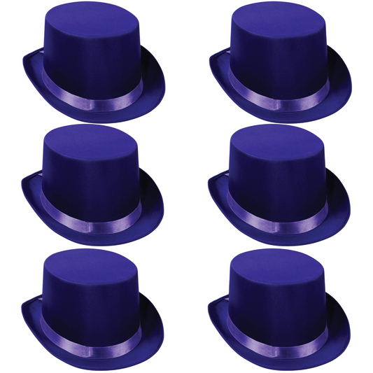 6x SATIN TOP HAT Costume Party Cap Fancy Dress Trilby Fedora One Size BULK - Purple