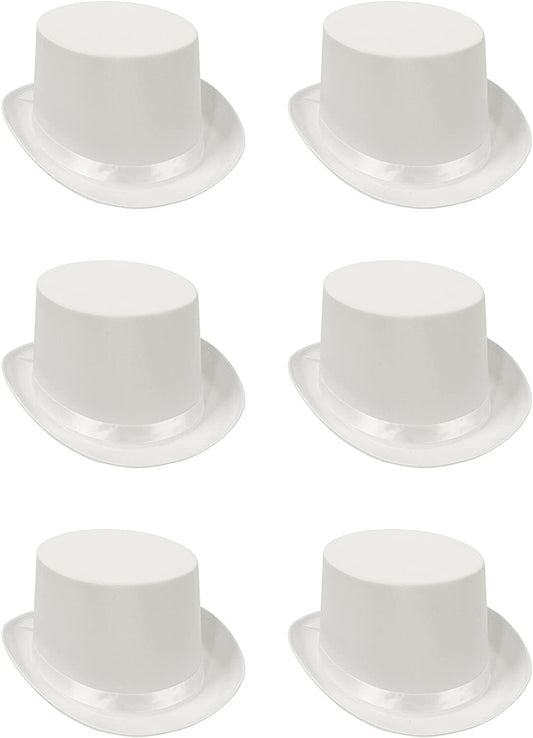 6x SATIN TOP HAT Costume Party Cap Fancy Dress Trilby Fedora One Size BULK - White