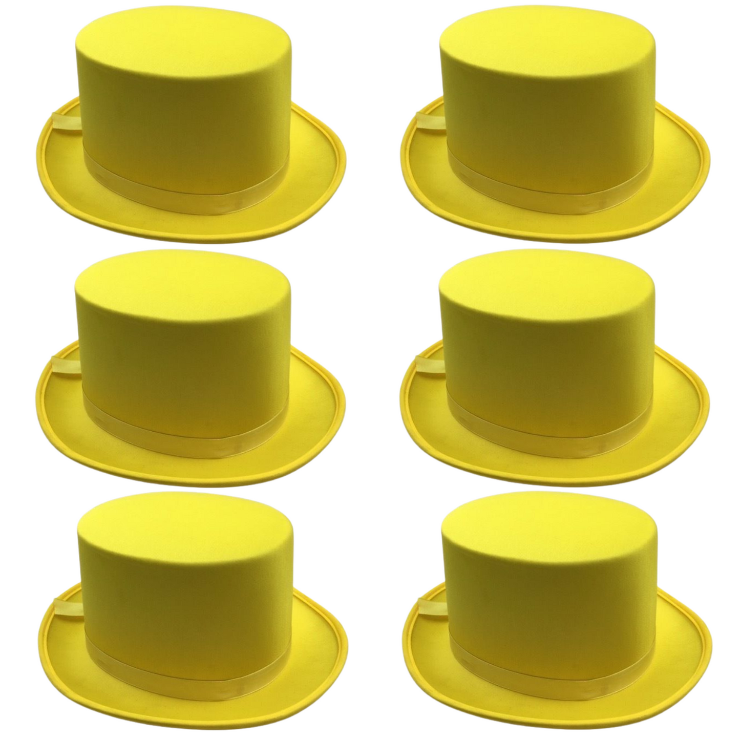 6x SATIN TOP HAT Costume Party Cap Fancy Dress Trilby Fedora One Size BULK - Yellow