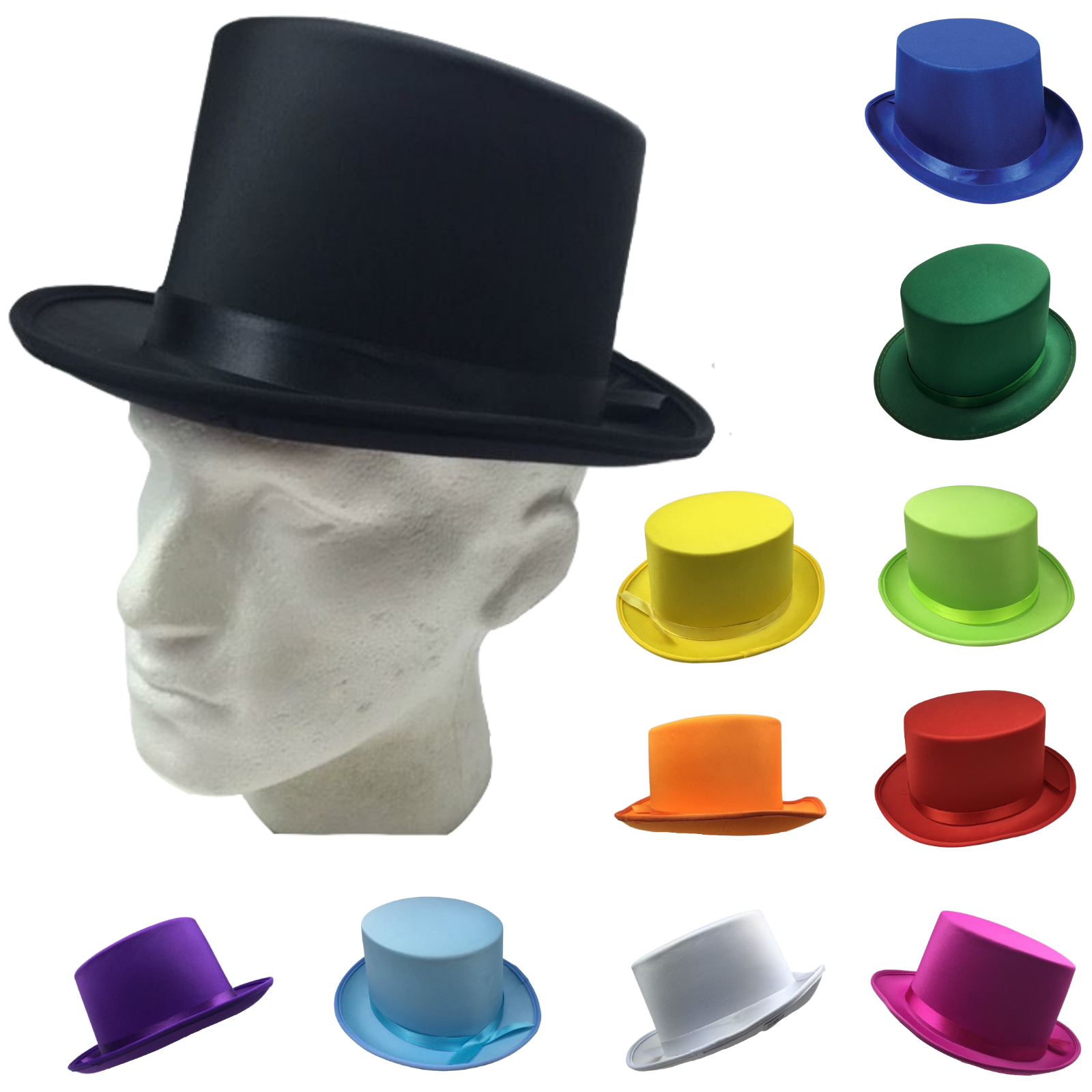 SATIN TOP HAT Costume Party Cap Fancy Dress Trilby Fedora One Size-0