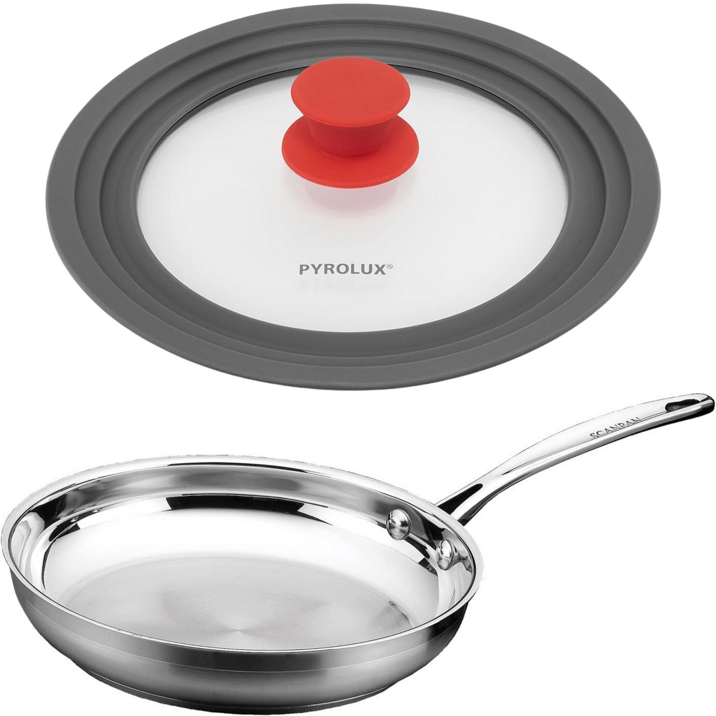 Scanpan Pyrolux Combo Frying Fry Pan and Lid Set - Stainless Steel - Silver (11")-0