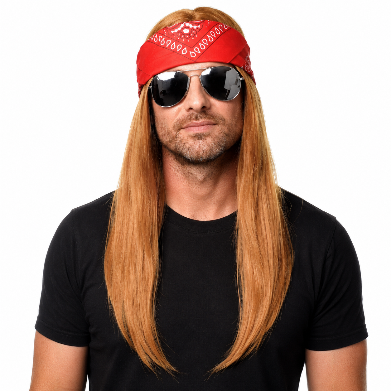 Ginger Punk Rock Wig Rockstar with Red Bandana Party Costume