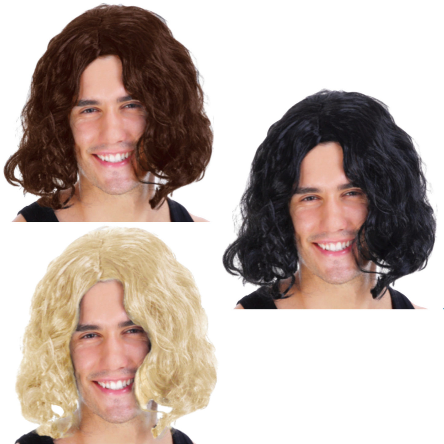 MENS WAVY WIG Curly Long Hair Disco Punk Rock Party Costume 60s 70s - Blonde-0