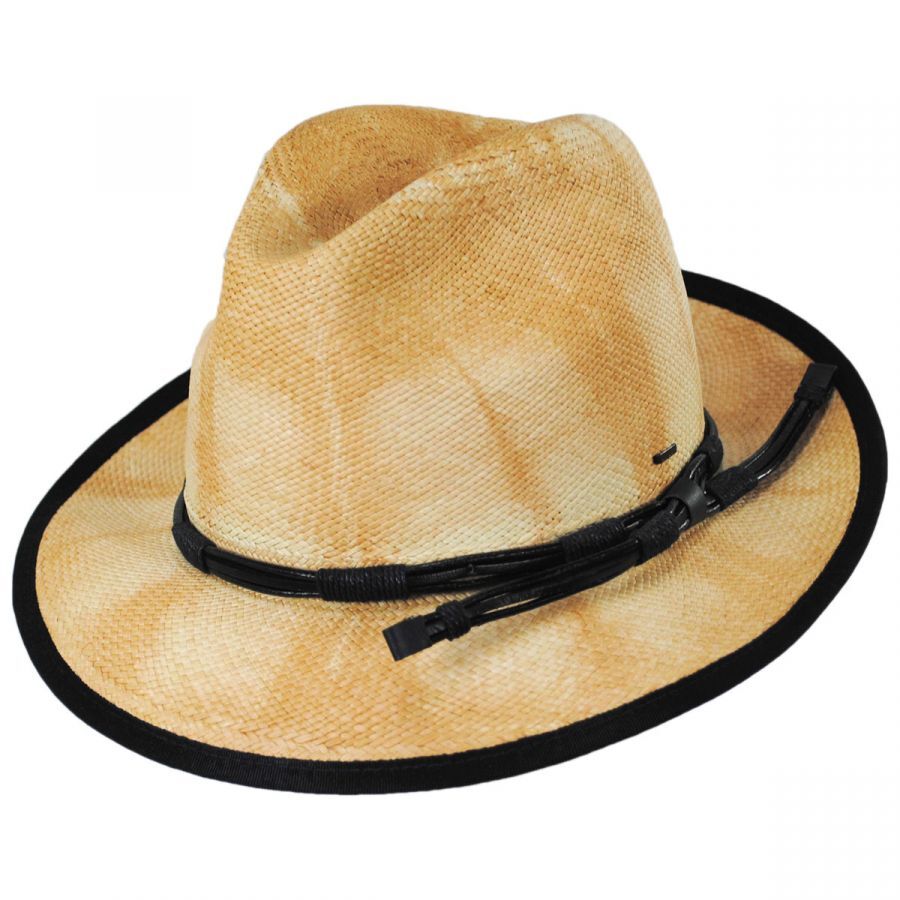 Bailey Mens Clafin Tie Dye Palm Straw Hat Fedora Woven - Tea-1