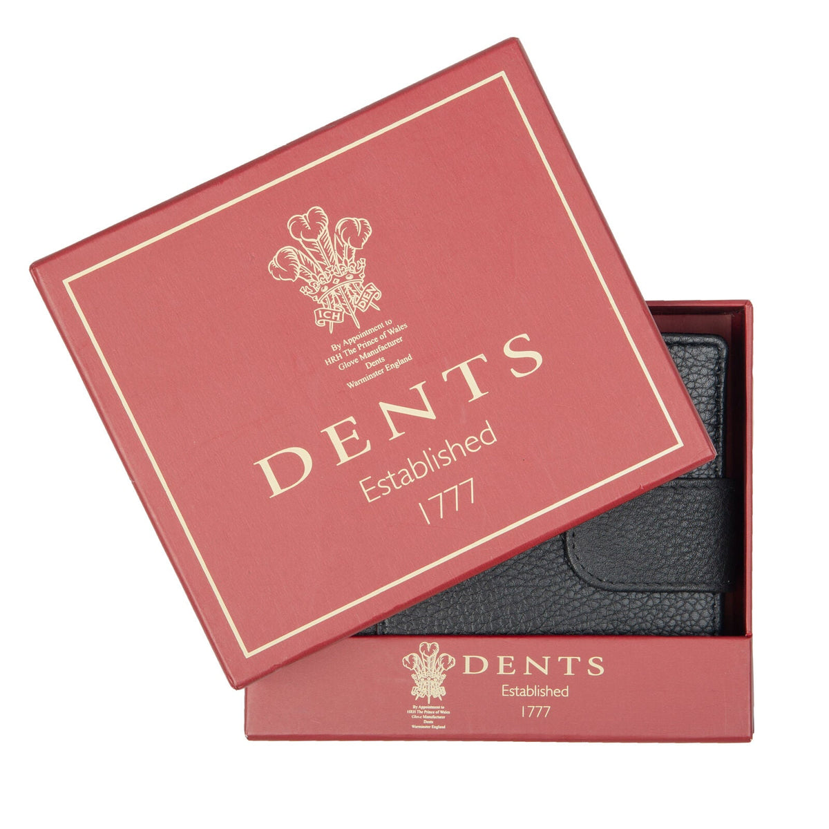 Dents Mens Pebble Grain Leather Bifold Wallet with RFID Blocking and Coin Purse in Black/Bordeaux