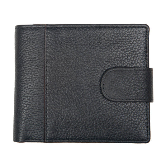 Dents Mens Pebble Grain Leather Bifold Wallet with RFID Blocking and Coin Purse in Black/Bordeaux