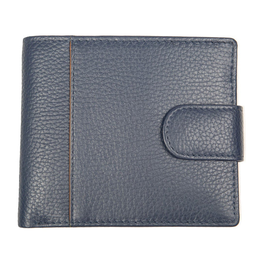 Dents Mens Pebble Grain Leather Bifold Wallet with RFID Blocking and Coin Purse in Navy/Cognac