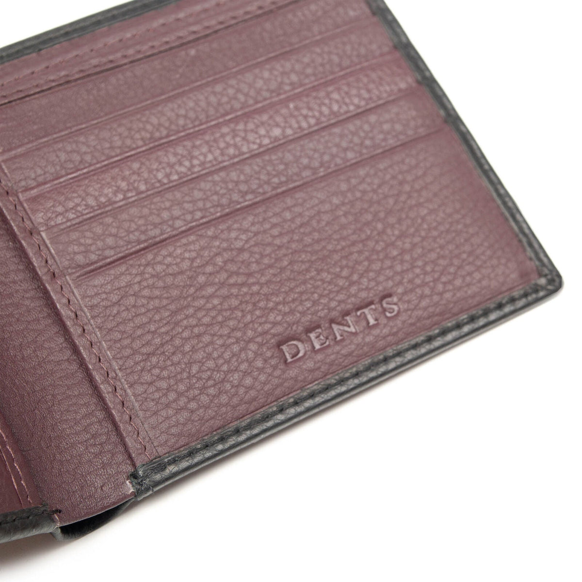 Dents Men's Slim Pebble Grain Leather Bifold Wallet with RFID Blocking in Black/Bordeaux