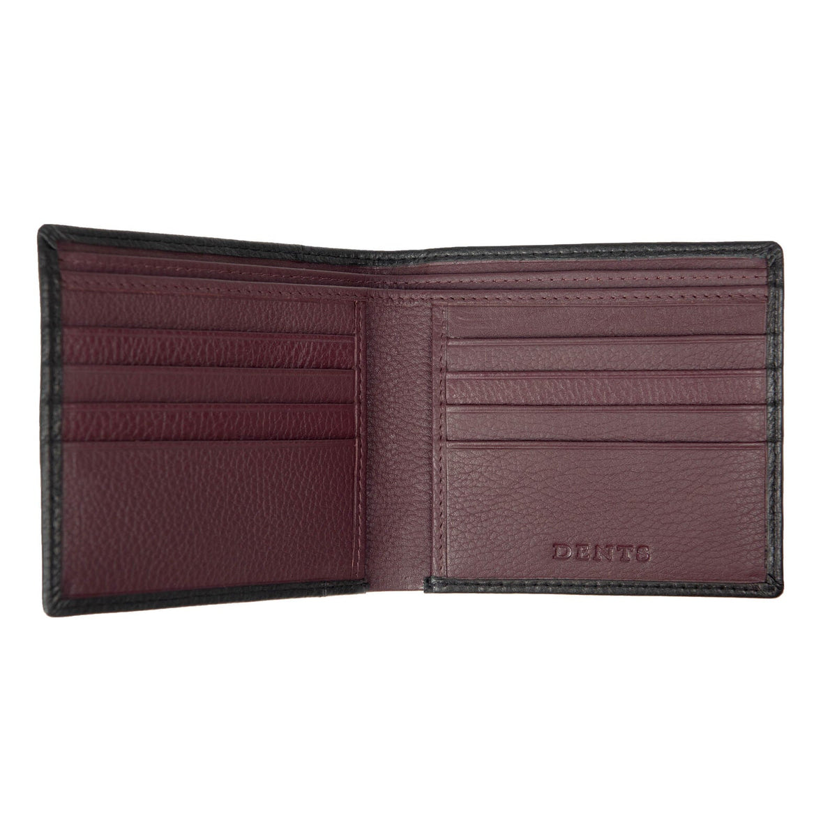 Dents Men's Slim Pebble Grain Leather Bifold Wallet with RFID Blocking in Black/Bordeaux