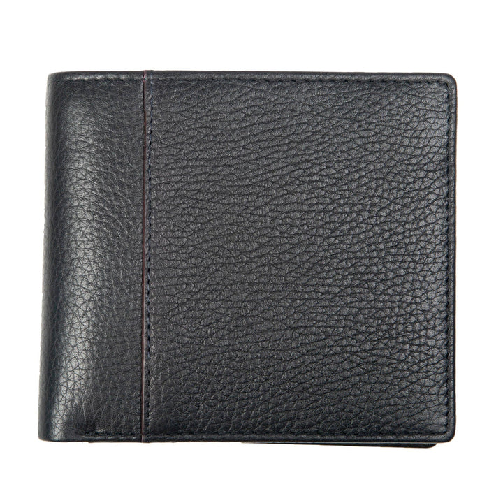 Dents Men's Slim Pebble Grain Leather Bifold Wallet with RFID Blocking in Black/Bordeaux