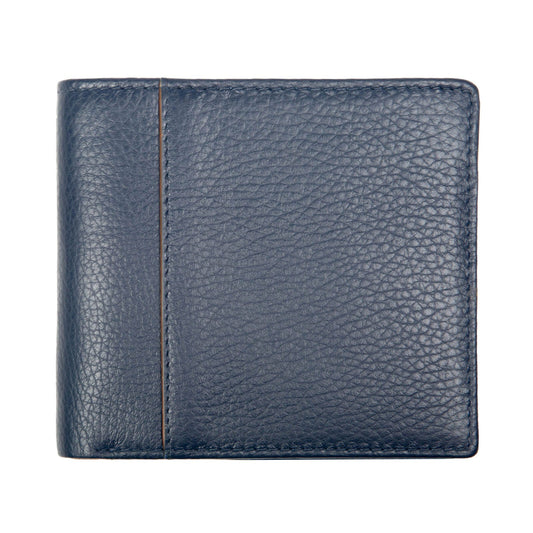 Dents Mens Slim Pebble Grain Leather Bifold Wallet with RFID Blocking in Navy/Cognac