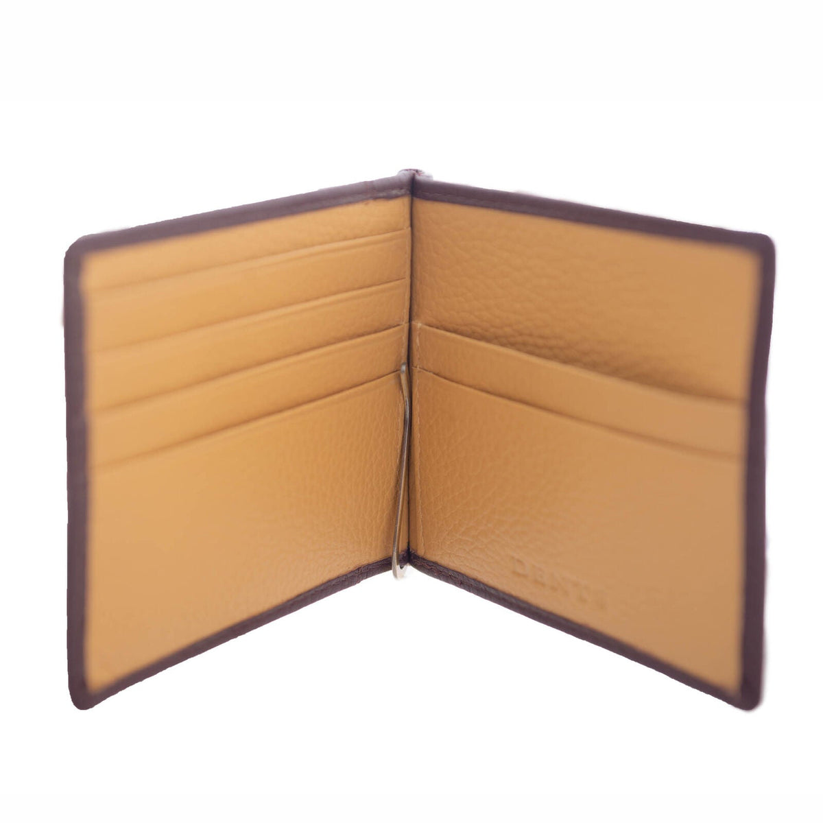 Dents Mens Pebble Grain Leather Bifold Wallet with Money Clip and RFID Blocking in Bordeaux/Light Tan