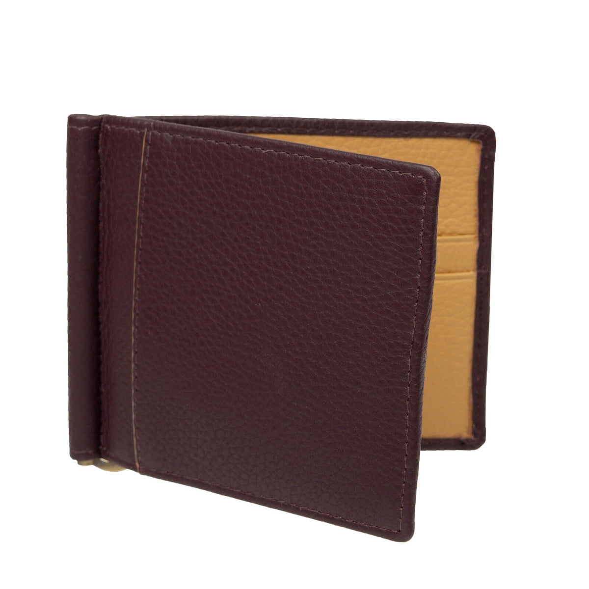 Dents Mens Pebble Grain Leather Bifold Wallet with Money Clip and RFID Blocking in Bordeaux/Light Tan