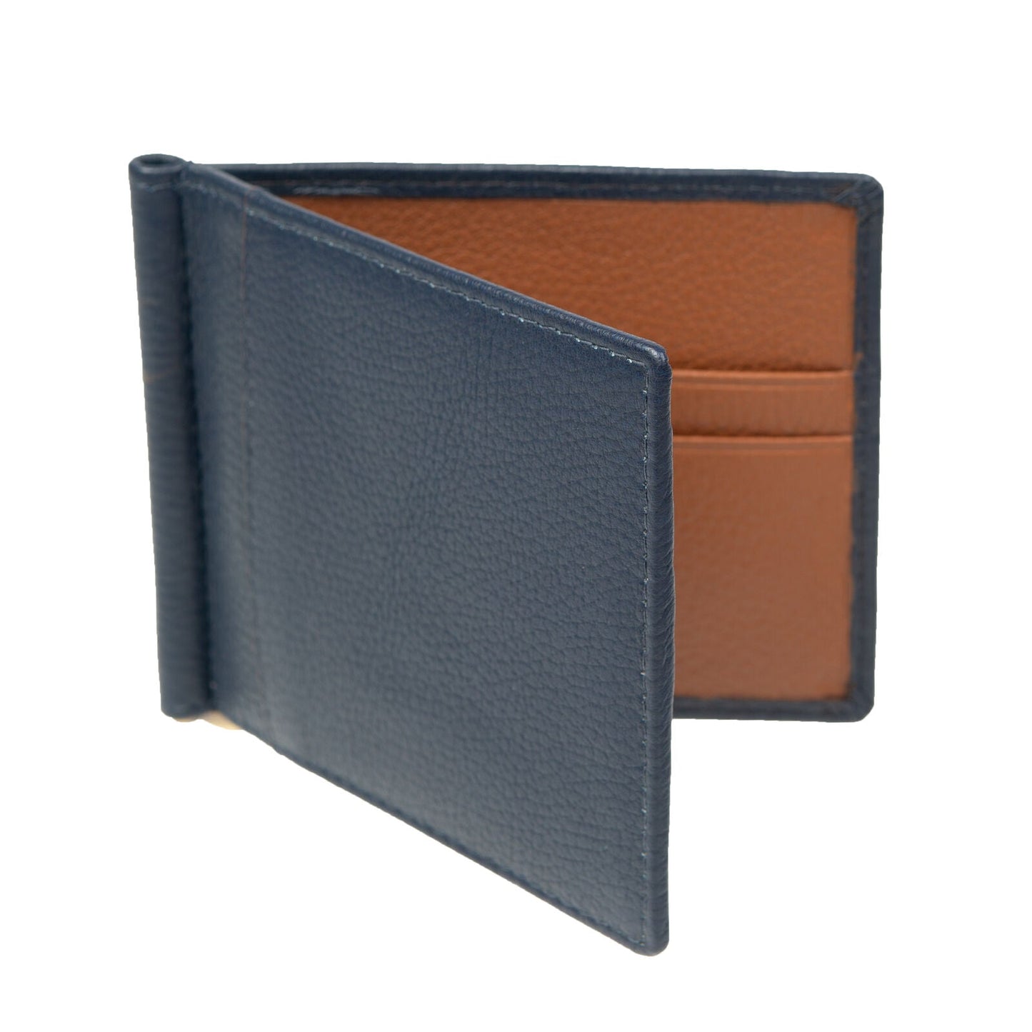 Dents Mens Pebble Grain Leather Bifold Wallet with Money Clip and RFID Blocking in Navy/Cognac