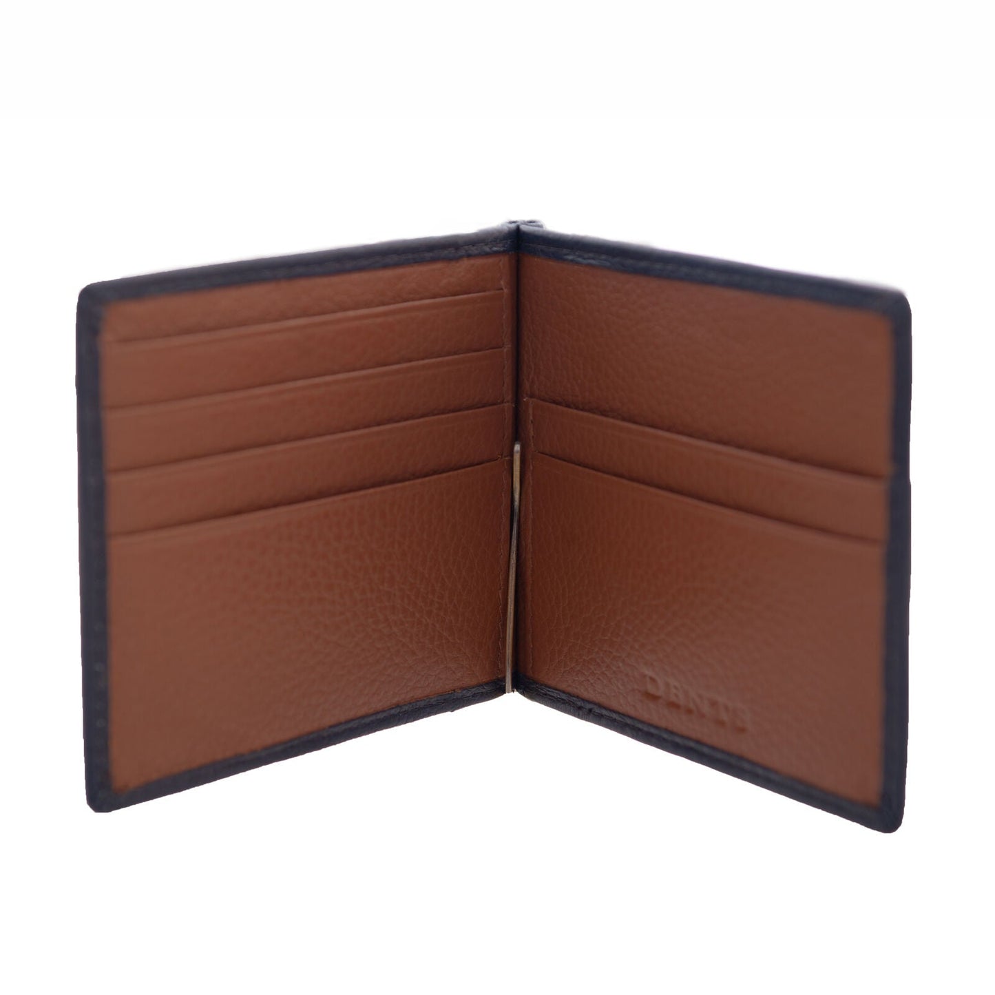 Dents Mens Pebble Grain Leather Bifold Wallet with Money Clip and RFID Blocking in Navy/Cognac