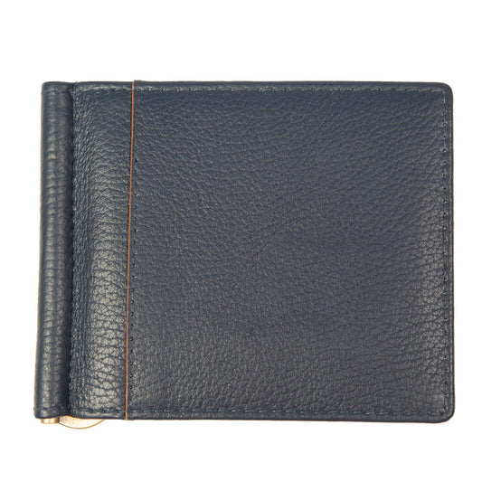 Dents Mens Pebble Grain Leather Bifold Wallet with Money Clip and RFID Blocking in Navy/Cognac