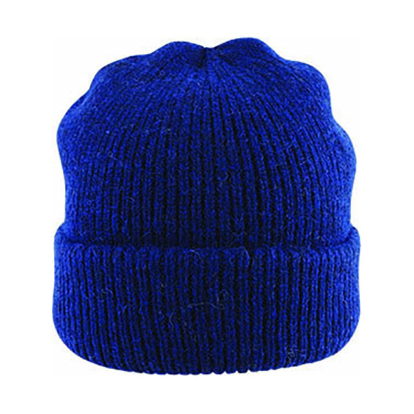 Mens Shetland Ragg Wool Beanie Hat Fishermans Rib Winter Knit Ski Pull On  - Navy-0