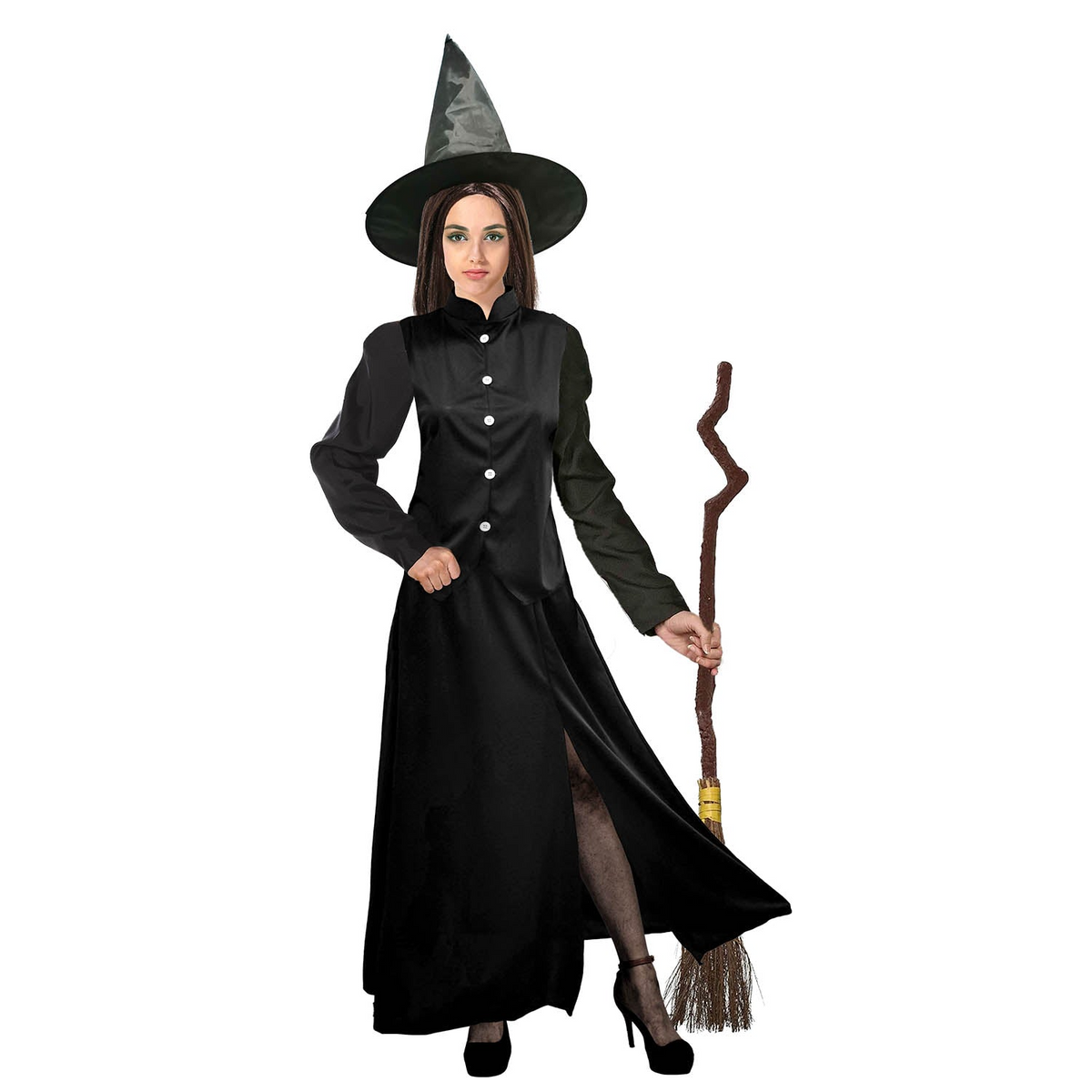 Classic Black Wicked Witch Costume Adult Halloween Book Week Long Dress Hat
