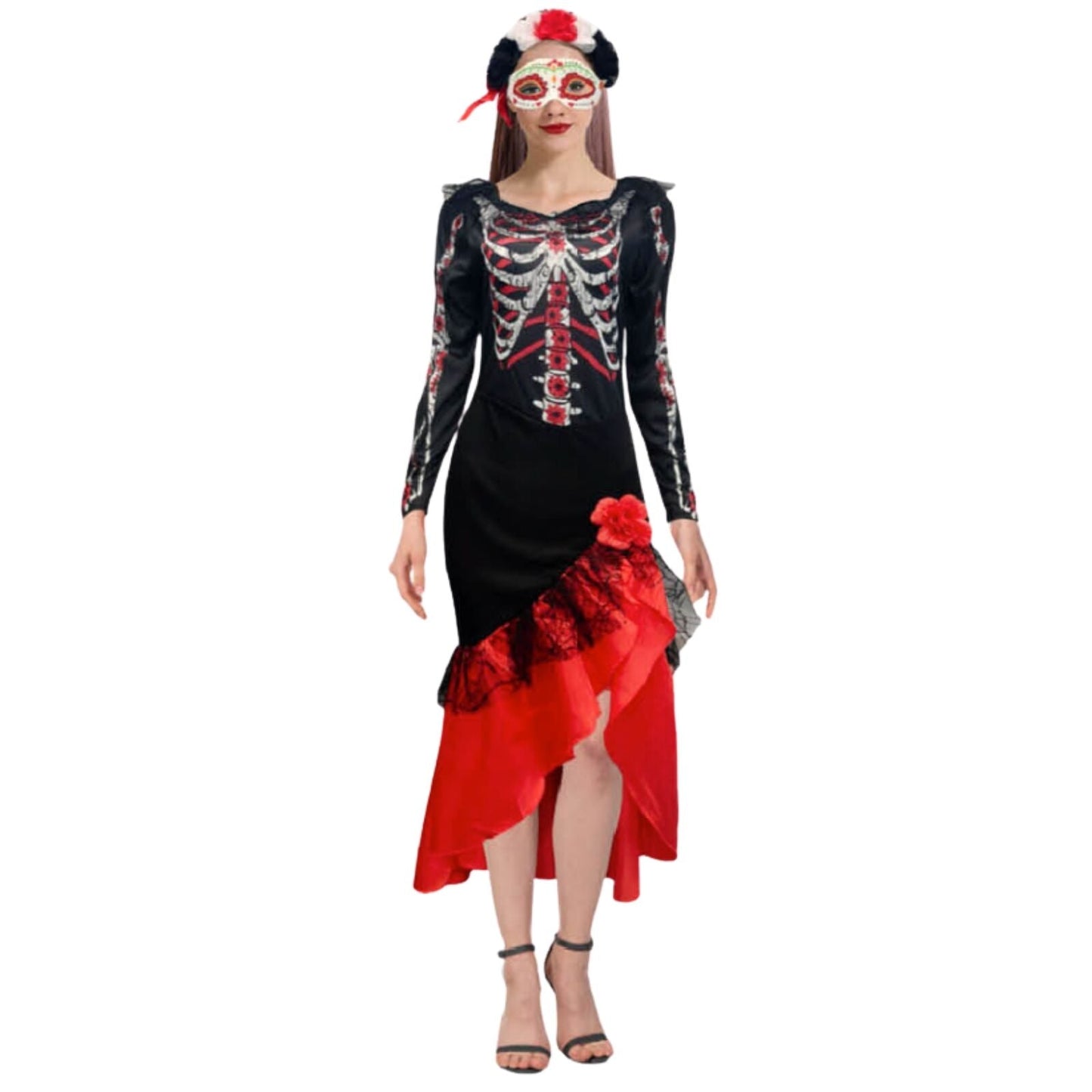 Adult Spanish Skeleton Girl Costume Day of the Dead Dress - XS/S M/L