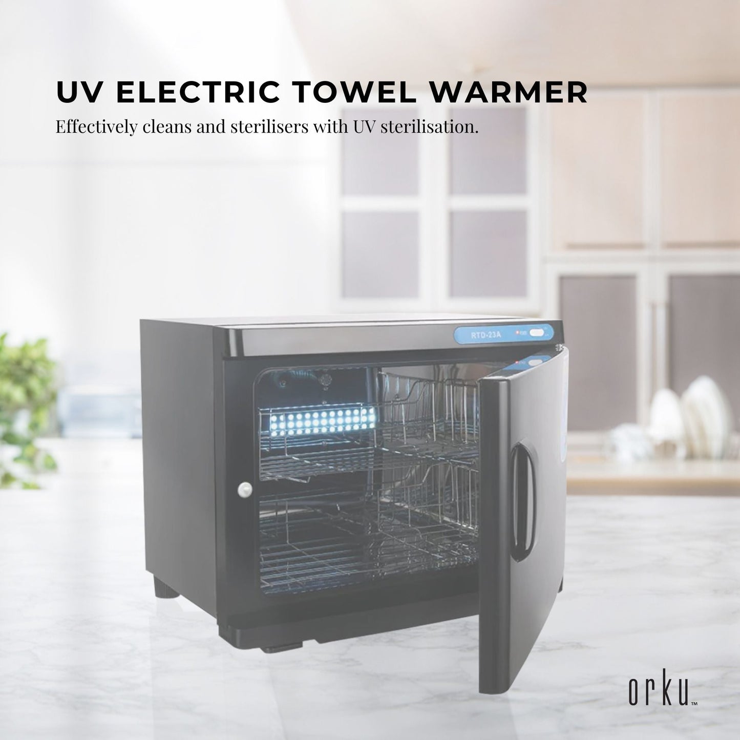 23L Black UV Electric Towel Warmer Steriliser Cabinet Beauty Spa Heat Sanitiser-1
