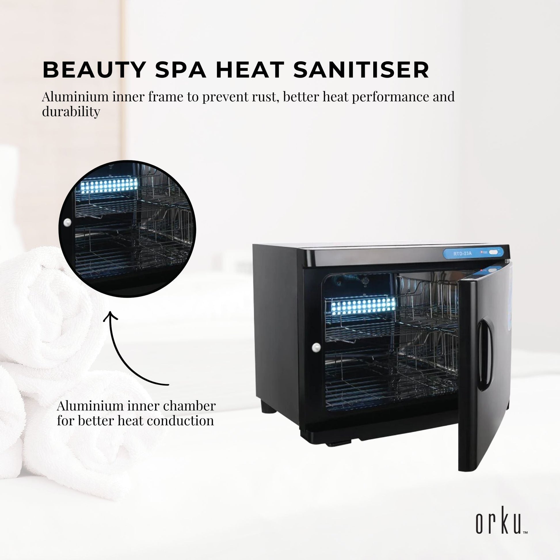 23L Black UV Electric Towel Warmer Steriliser Cabinet Beauty Spa Heat Sanitiser-3