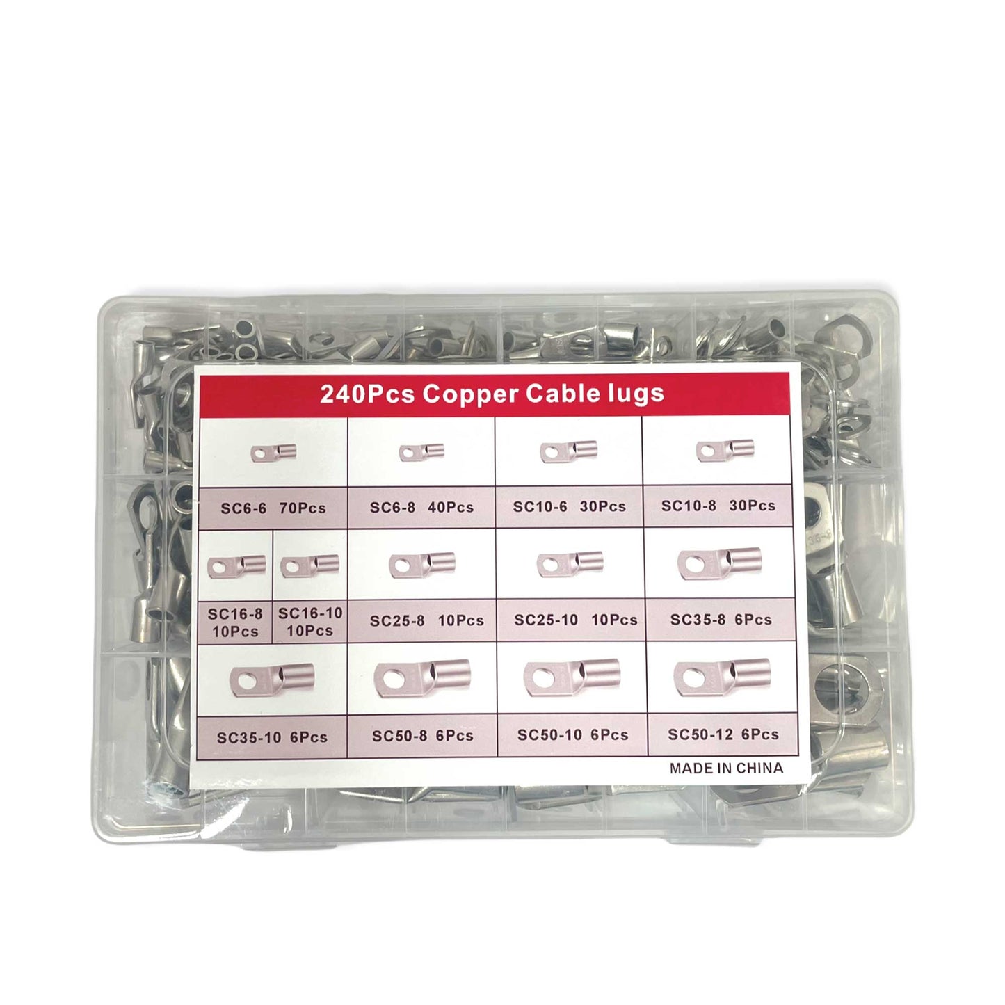 240 Pcs Copper Cable Lugs Electrical Battery Ring Terminal Connectors SC6-SC50-0