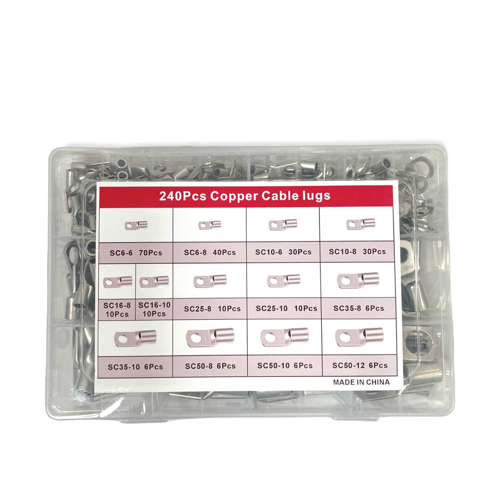 240 Pcs Copper Cable Lugs Electrical Battery Ring Terminal Connectors SC6-SC50-0