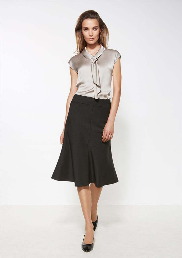 Womens Fluted 3/4 Length Below Knee Skirt Work Business - Black-3