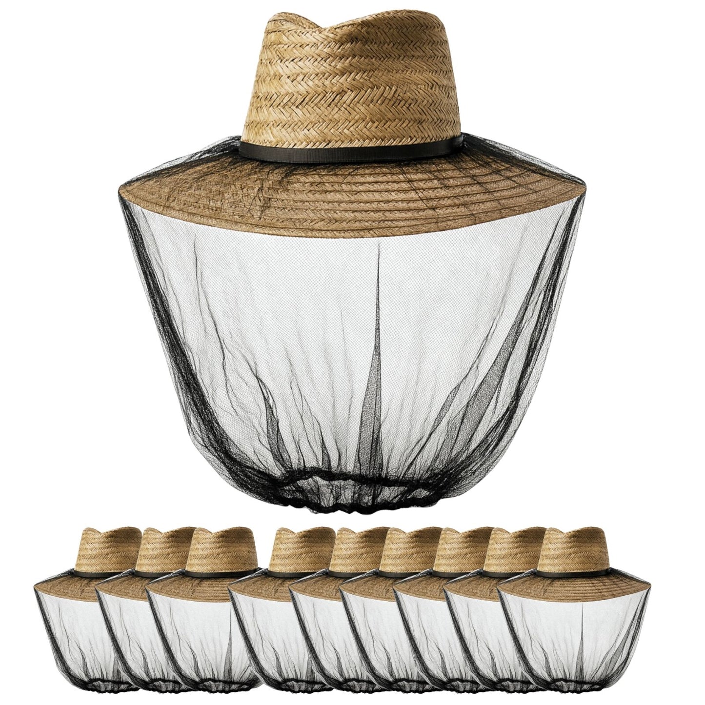 10x Mosquito Head Net Hat Bulk Pack - Black (Mozzie Mesh Insect Protection/Fly Fishing)-0