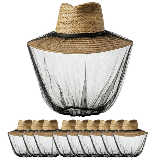 10x Mosquito Head Net Hat Bulk Pack - Black (Mozzie Mesh Insect Protection/Fly Fishing)-0