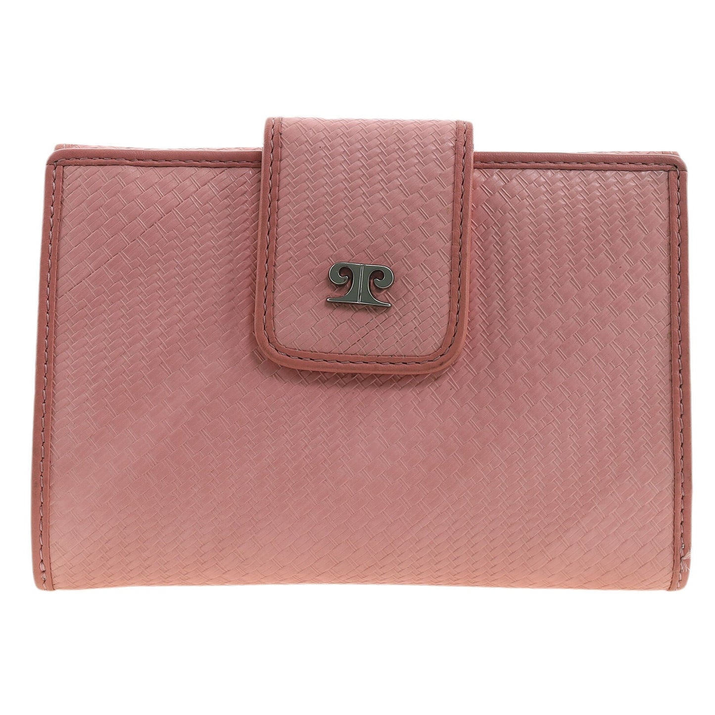 Pierre Cardin Blush Woven Leather Long Wallet w/ RFID Protection & Snap Closure in Pink