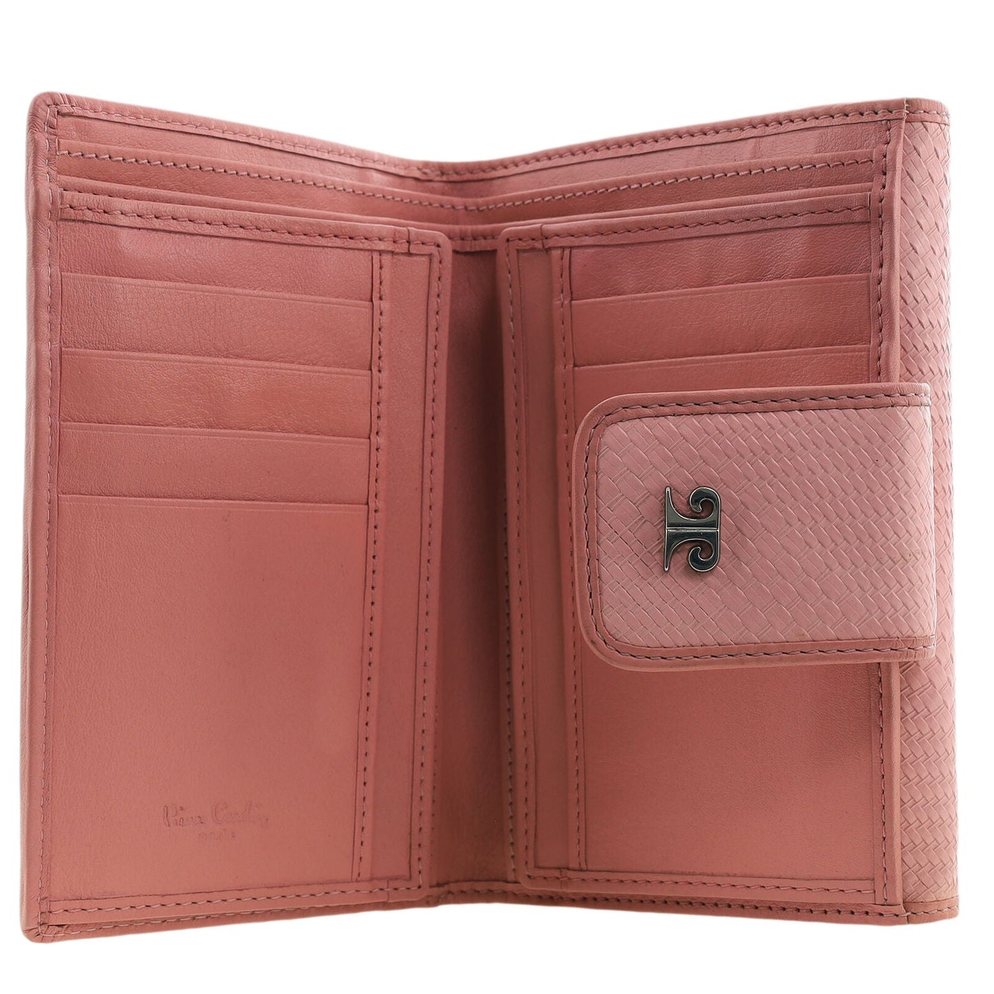 Pierre Cardin Blush Woven Leather Long Wallet w/ RFID Protection & Snap Closure in Pink