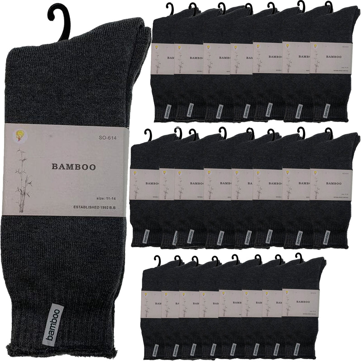 24 Pairs PREMIUM BAMBOO SOCKS Mens Heavy Duty Thick Work Socks BULK Cushion - Charcoal Grey