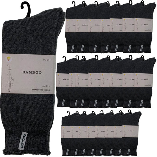 24 Pairs PREMIUM BAMBOO SOCKS Mens Heavy Duty Thick Work Socks BULK Cushion - Charcoal Grey